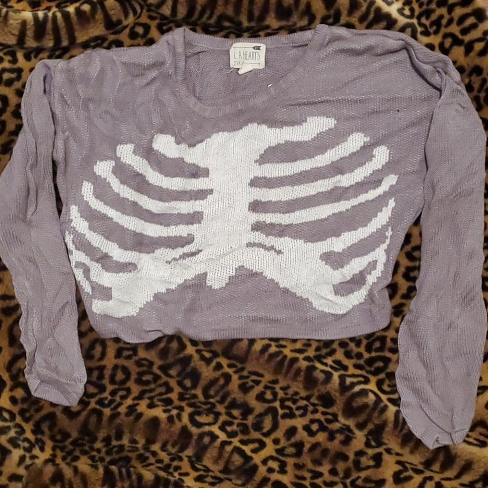 La hearts grey skeleton ribs knit crop top